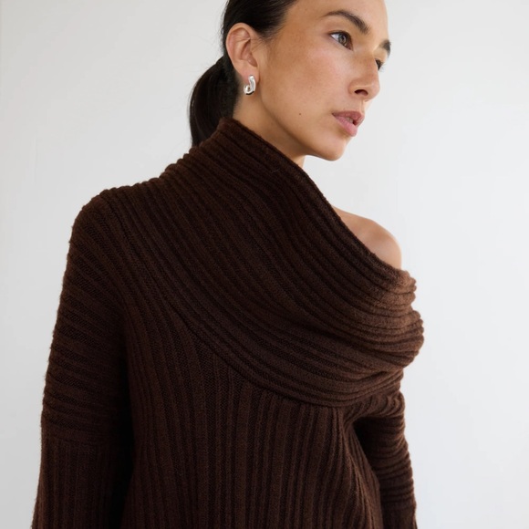 OAK + FORT Chocolate Off-Shoulder Sweater - Picture 6 of 10